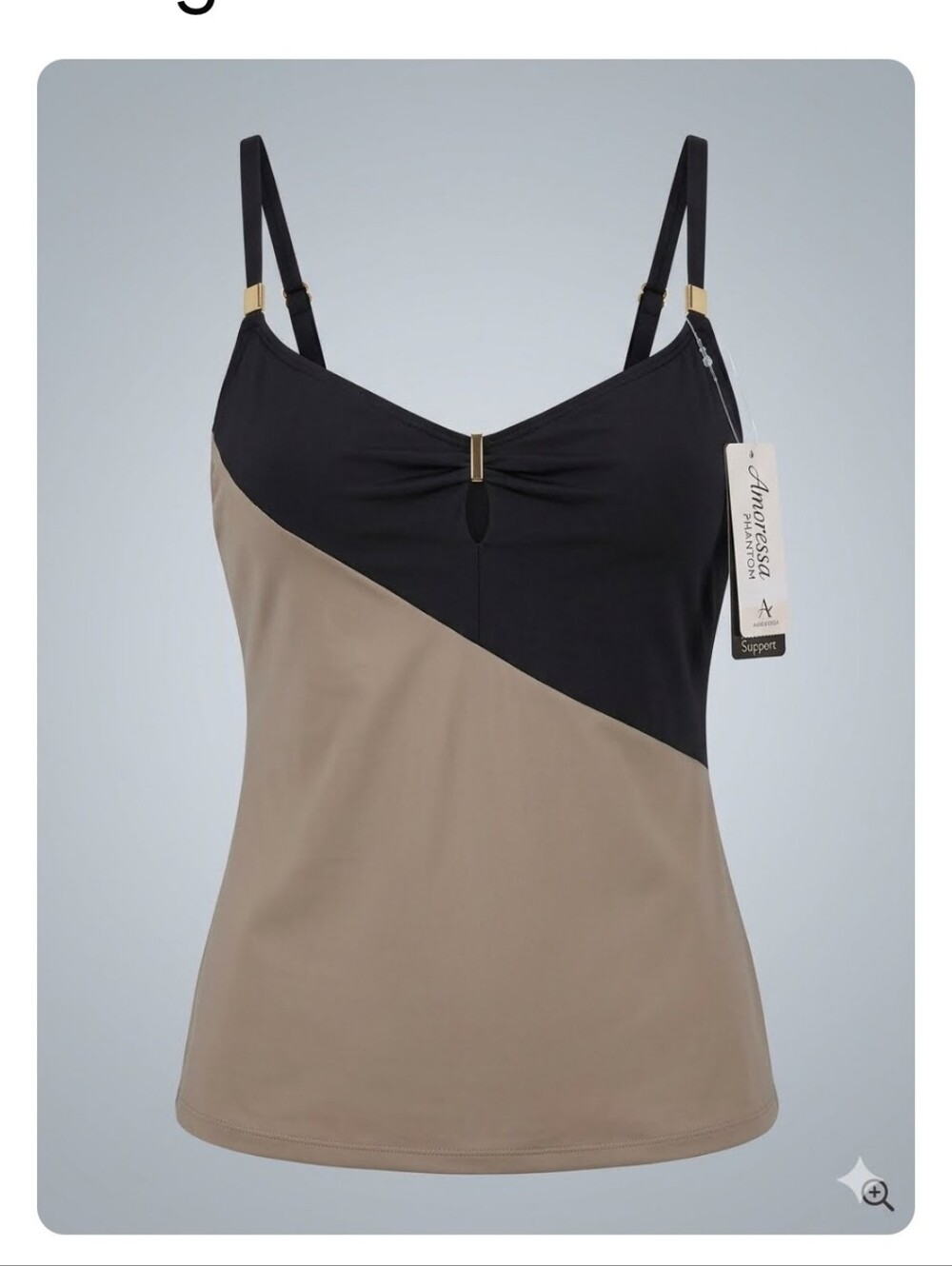 Amoressa Tankini Swim Top Black-Brown Size 12 NWT.